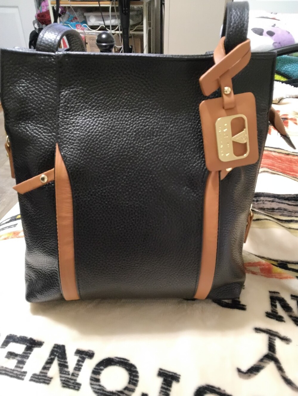 Valentino Black and Tan Leather Messenger Bag